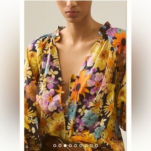 Maeve Floral Blouse - Multicolor 100% Linen